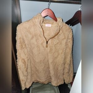 Pink Lily Fuzzy Tan Half-Zip Pullover